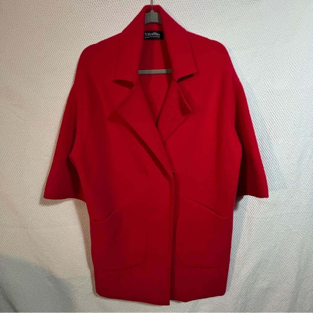 ‘S Maxmara Sz Xl (Estimated) Wool Blend Red Women's Jacket Snap Buttons